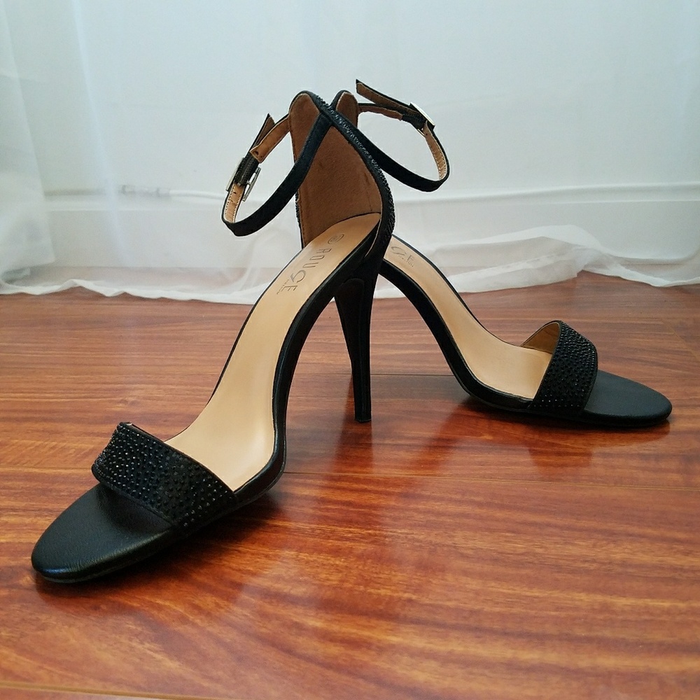 Black rhinestone strappy heels